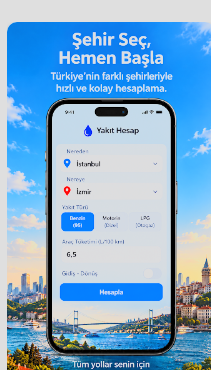 Yakıt Hesap uygulamasında şehir ve yakıt türü seçimi